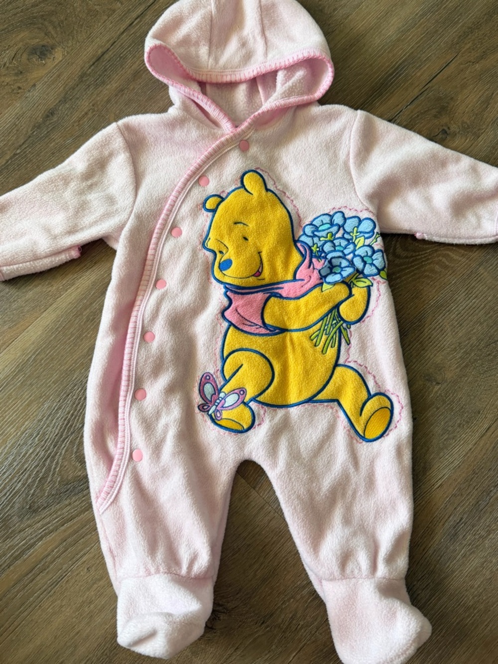 Vintage Disney Winnie the Pooh Fleece Snap Front Baby Suit